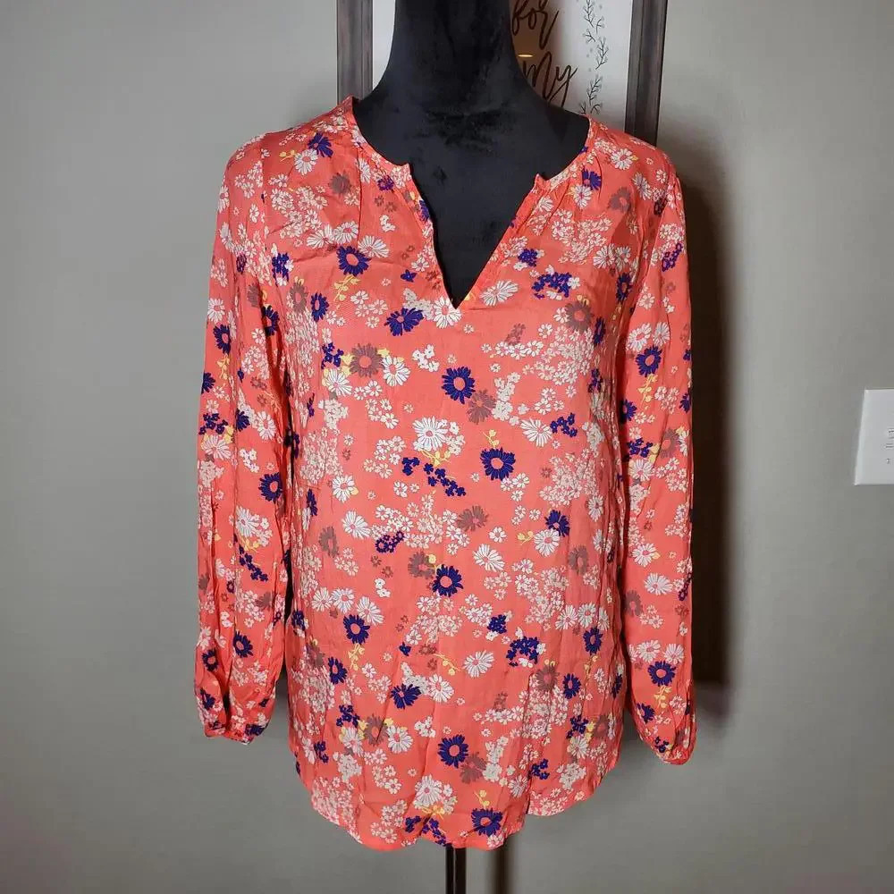 OLD NAVY Women's Boho Blouse Size Small Coral Pink Floral NWOT